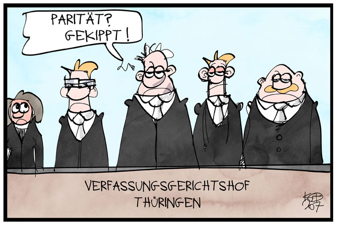 Der Thüringer Verfassungsgerichtshof (acht Männer, eine Frau) kippt das Paritätsgesetz
